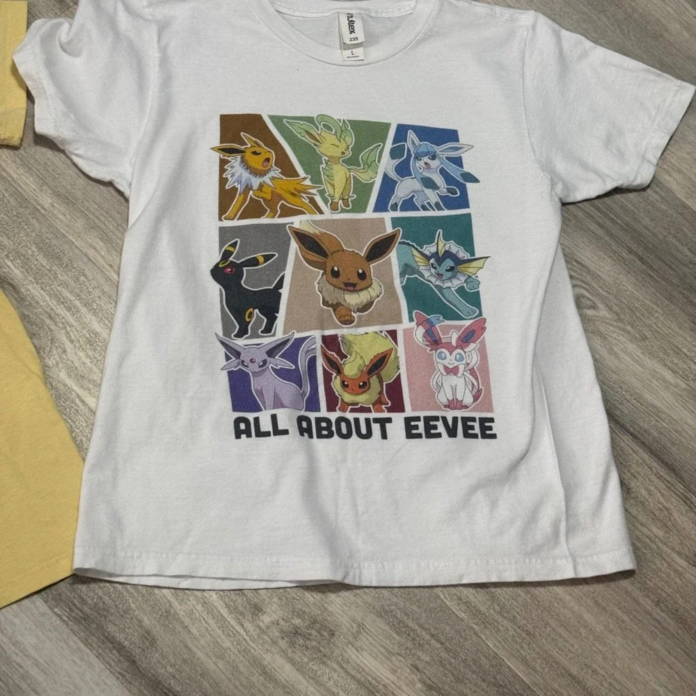 Pokemon Pikachu & All About Eevee‎ T-Shirt Bundle Kids XL/L Yellow White